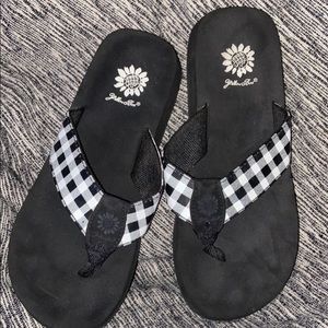 Yellow box flip flops